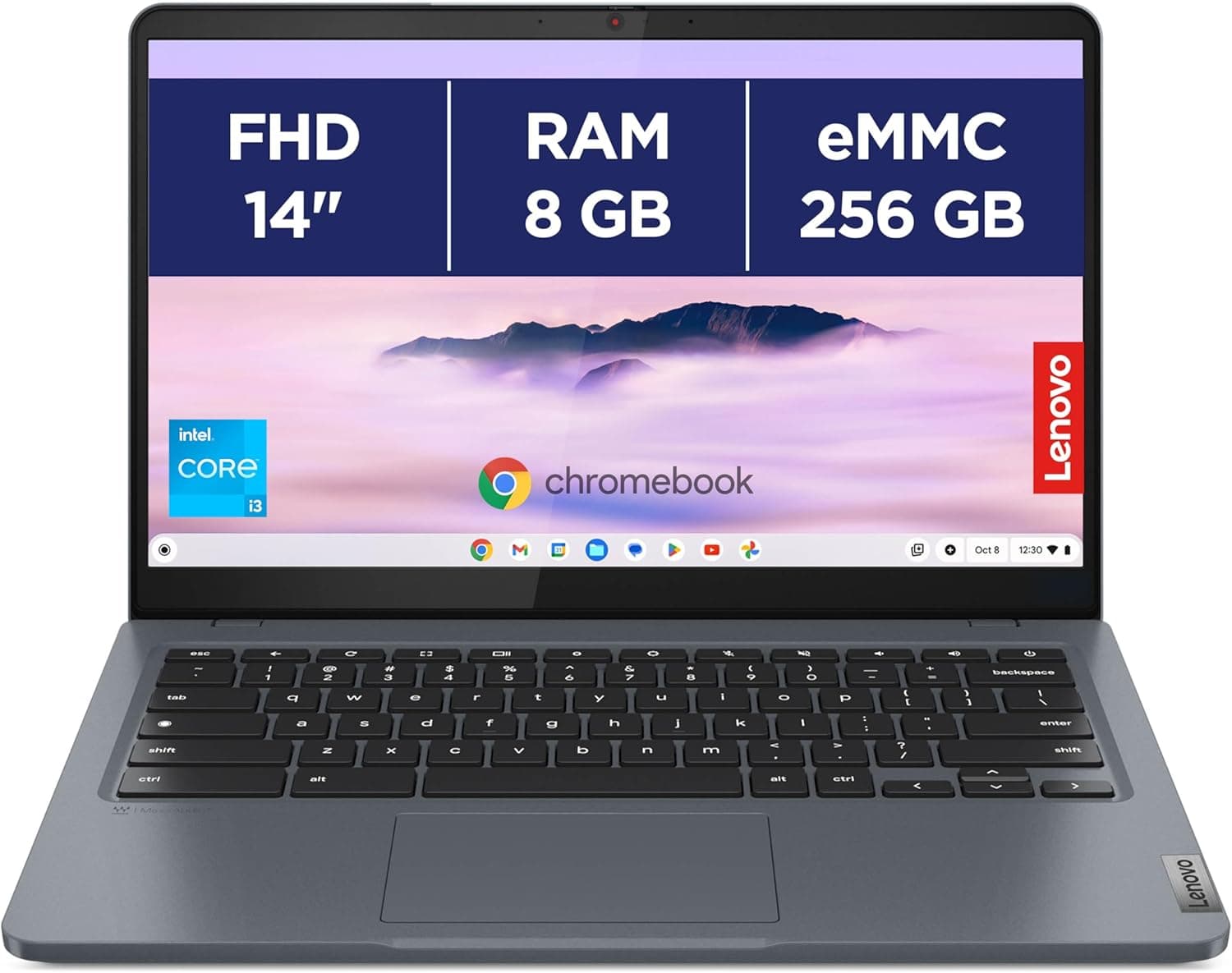 Lenovo Chromebook Plus IdeaPad Slim 3 14IAN8 avec Google AI - Ordinateur Portable 14'' FHD (Intel Core i3-N305, RAM 8 Go, eMMC 256Go, ChromeOS) - Clavier AZERTY FR - Gris